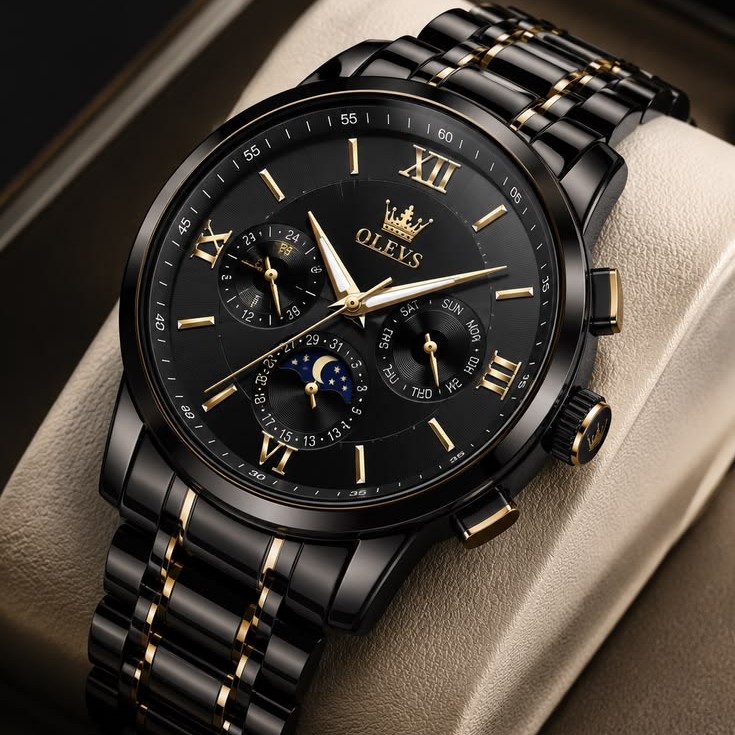 Olevs Onyx Gold-Accent Chronograph